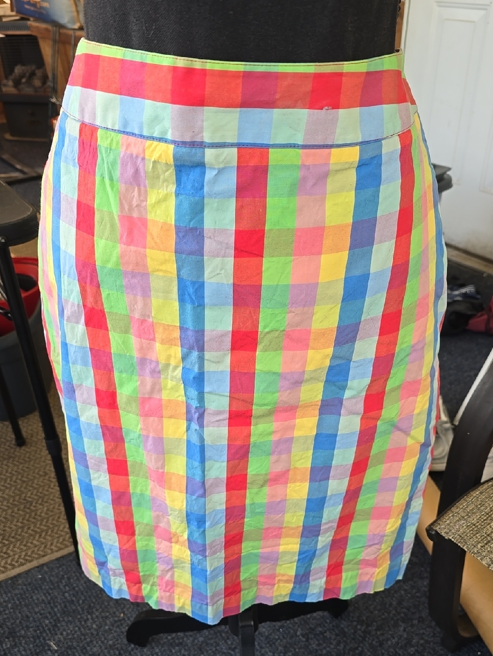 Liz Claiborne Bright Multicolor Gingham Pencil Skirt Vintage Size 16.